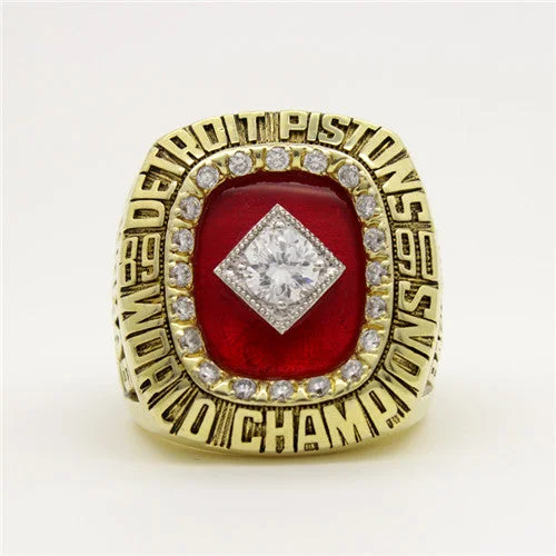 Detroit Pistons 1990 NBA Finals National Basketball World Championship Ring With Red Garnet