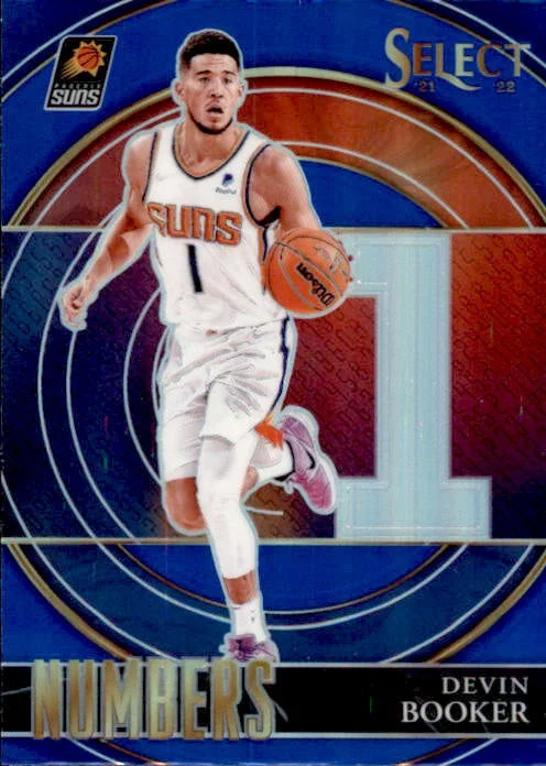 Devin Booker, Numbers, Blue Prizm, 2021-22 Panini Select Basketball NBA