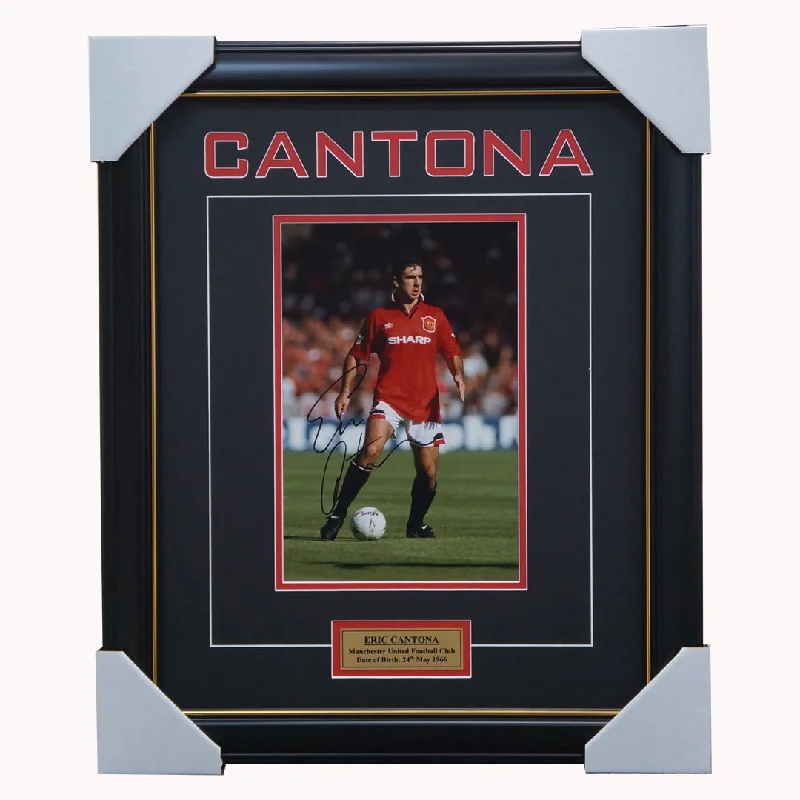 Eric Cantona Signed Manchester United Photo Framed With Plaque + Coa Champion - 2256