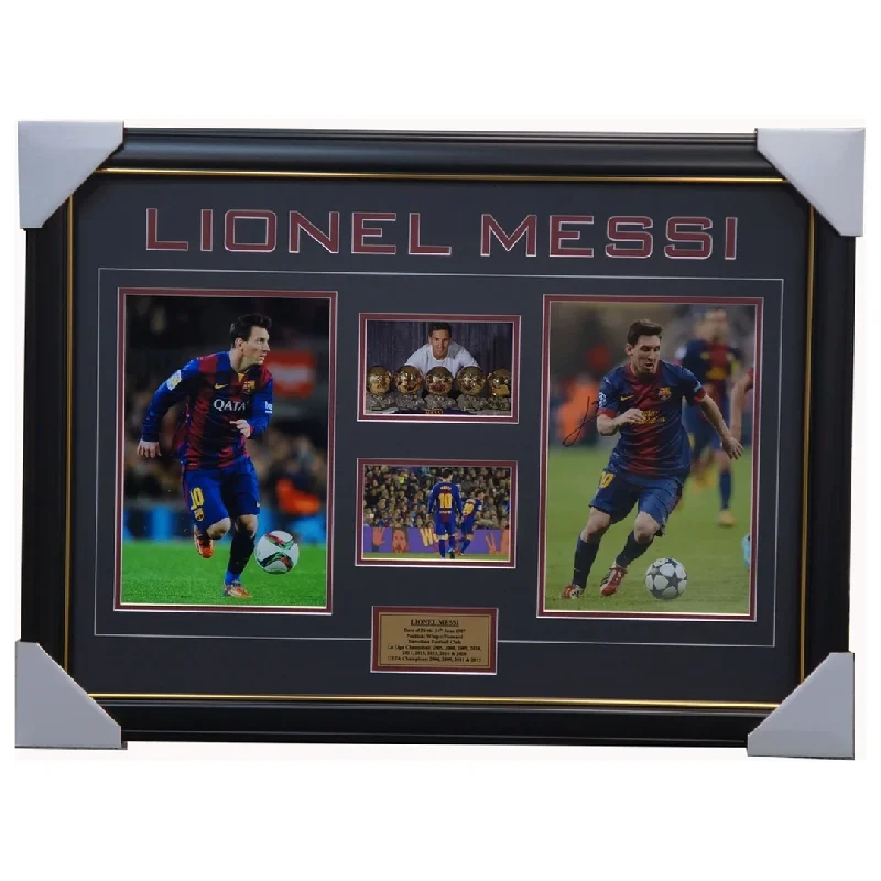 Lionel Messi Hand Signed Barcelona Photo Collage With Plaque Framed + Coa - 2257