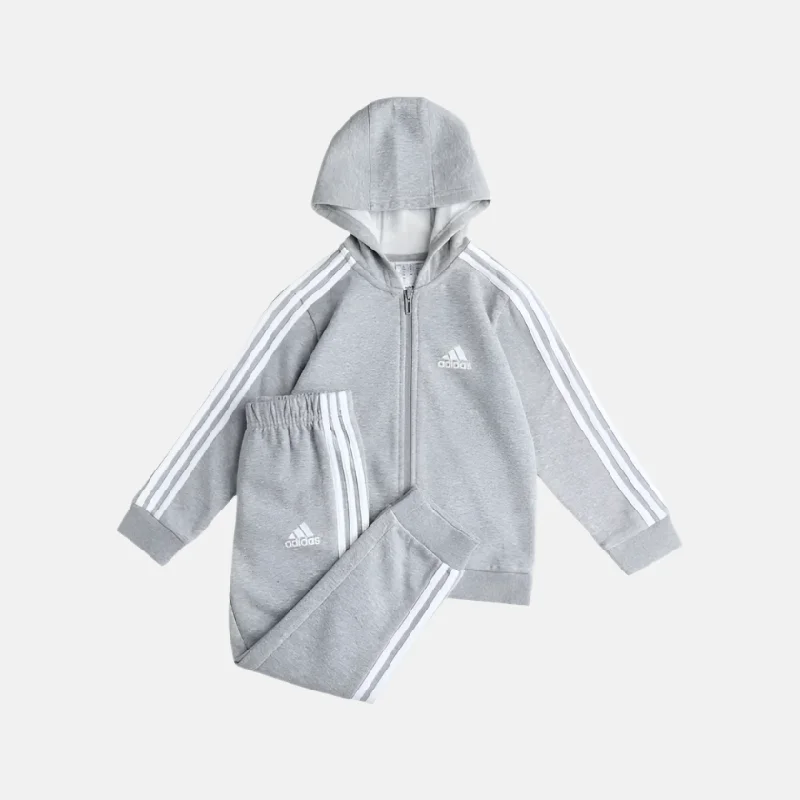 Adidas I 3 Stripes Hooden Full sleeve Kids Unisex Set (6-4Years) -Medium Grey Heather