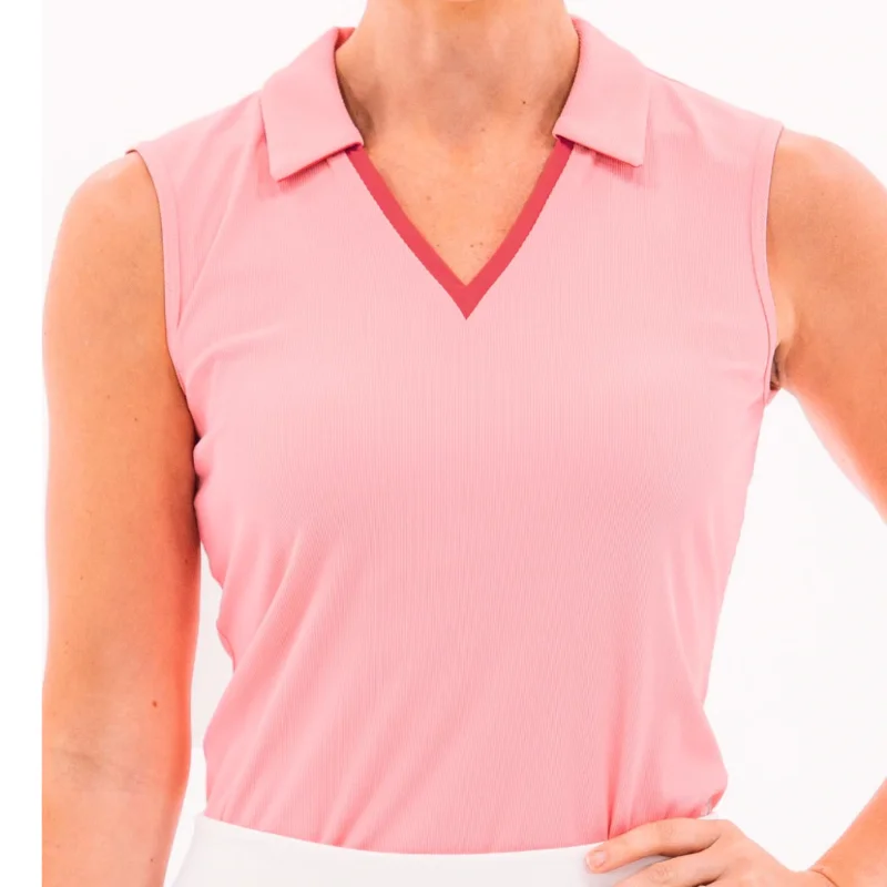 Foray Golf V-Neck S/L Polo - Pink