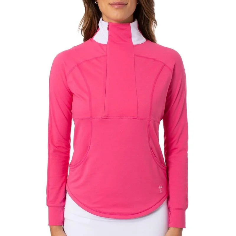 Golftini Contrast Quarter Zip -  Hot Pink