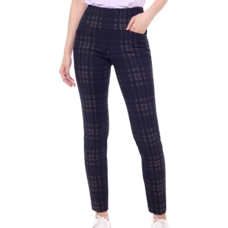 Swing Control Surrey Plaid Ponte Pant - Navy Plaid